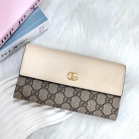 GUCCI 456116 白老花掀蓋長夾