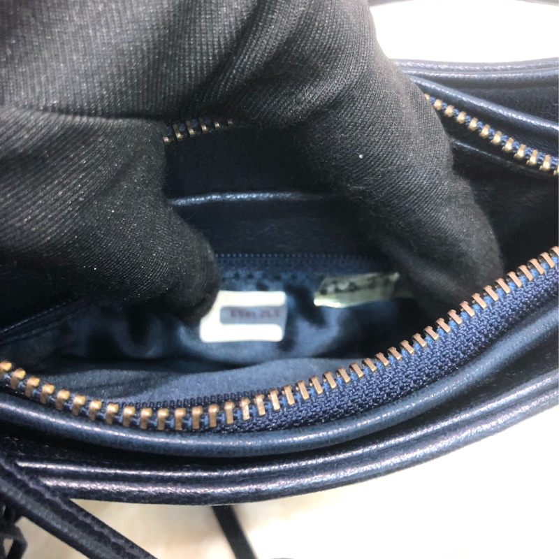 Chanel 中古 深藍色菠蘿金扣流蘇長帶斜孭袋 XC033-15