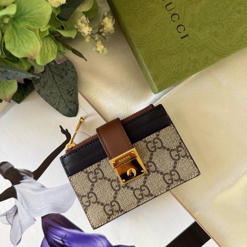 Padlock 鎖釦設計附證件夾層拉鍊卡夾包/零錢包(烏木色/黑色)-0