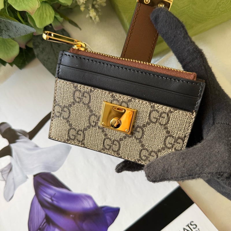 Padlock 鎖釦設計附證件夾層拉鍊卡夾包/零錢包(烏木色/黑色)-6