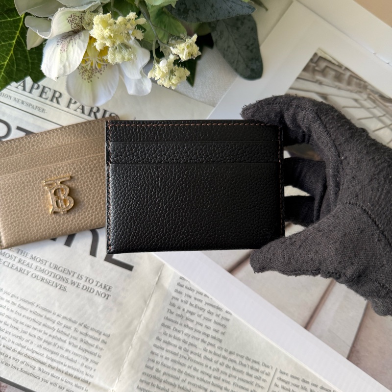 TB 標誌粒紋牛皮4卡名片/卡片夾(黑色)-3