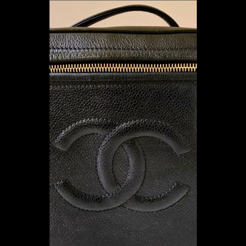 絕版古董包 Chanel黑色魚子醬化妝盒子包 斜背包 側背包 單肩包-1