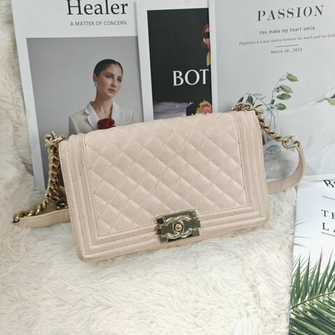 Chanel Leboy 裸粉色金扣 鏈條包 20開