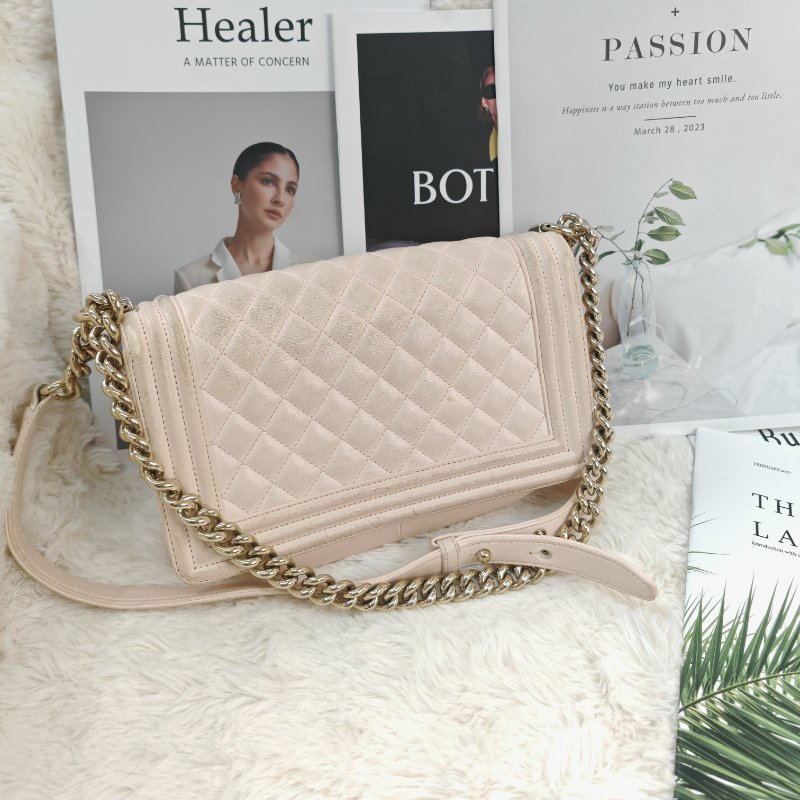 Chanel Leboy 裸粉色金扣 鏈條包 20開-2