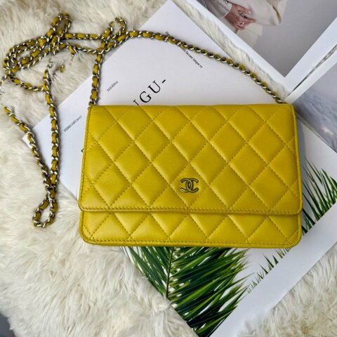 Chanel WOC 檸檬黃銀扣 鏈條包