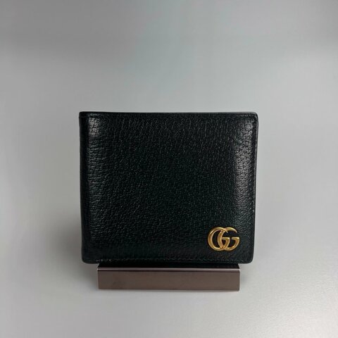 GUCCI 428725  黑金LOGO對開短夾