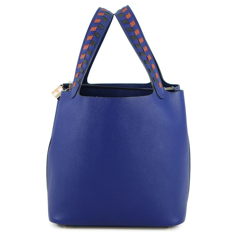 愛馬仕 Hermès Picotin Lock MM Traces 手提包,藍色踝帶/磚紅色/黑色,Epson D 印章-0