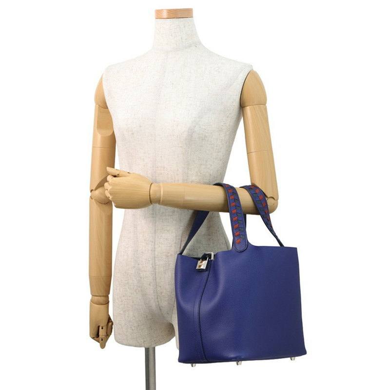 愛馬仕 Hermès Picotin Lock MM Traces 手提包,藍色踝帶/磚紅色/黑色,Epson D 印章-3