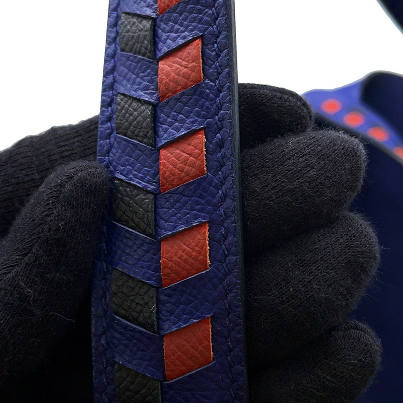 愛馬仕 Hermès Picotin Lock MM Traces 手提包,藍色踝帶/磚紅色/黑色,Epson D 印章-9