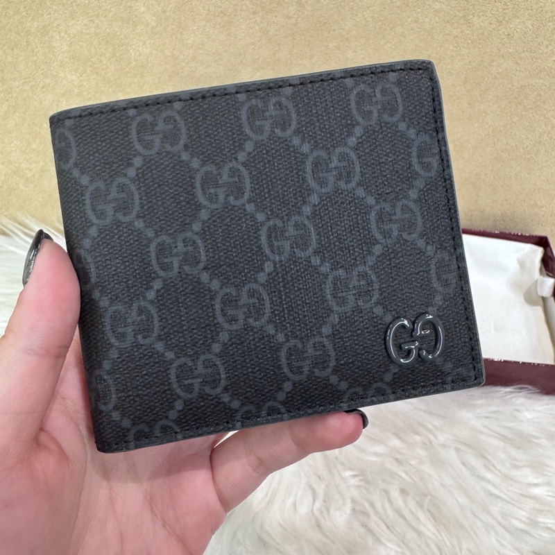 Gucci 黑灰PVC對開短夾 全新離櫃-1