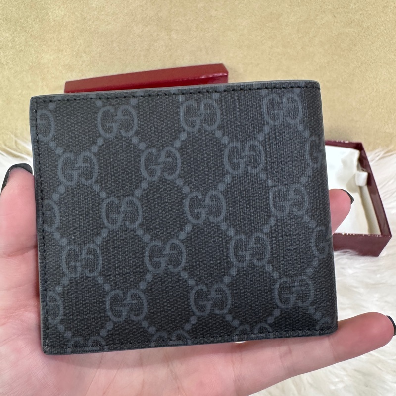 Gucci 黑灰PVC對開短夾 全新離櫃-2