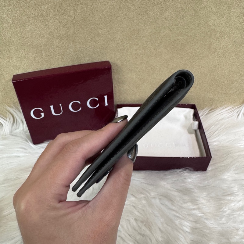 Gucci 黑灰PVC對開短夾 全新離櫃-5
