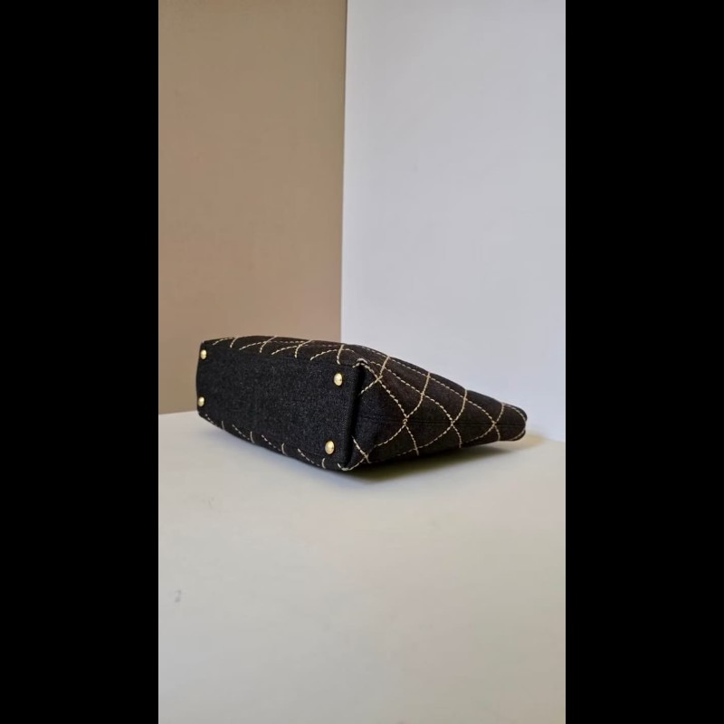 【LA LUNE】稀有中古包 Chanel 黑色毛呢鏈條托特包 單肩包 側背包 古著包-5