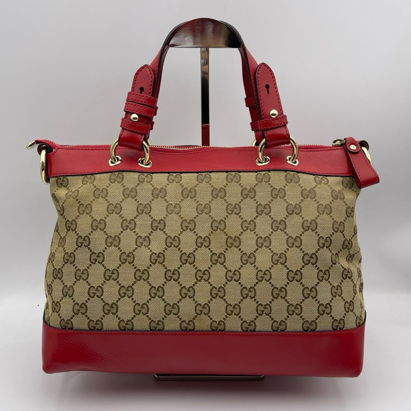 Gucci/古驰 爱心型挂饰帆布拼皮手提肩背包-1