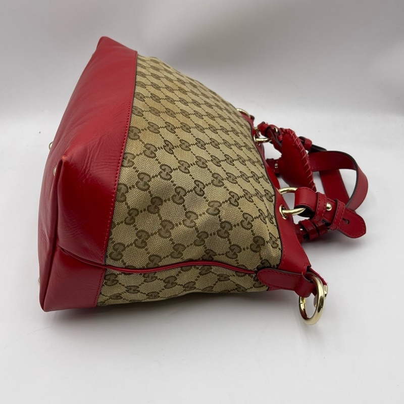 Gucci/古驰 爱心型挂饰帆布拼皮手提肩背包-2