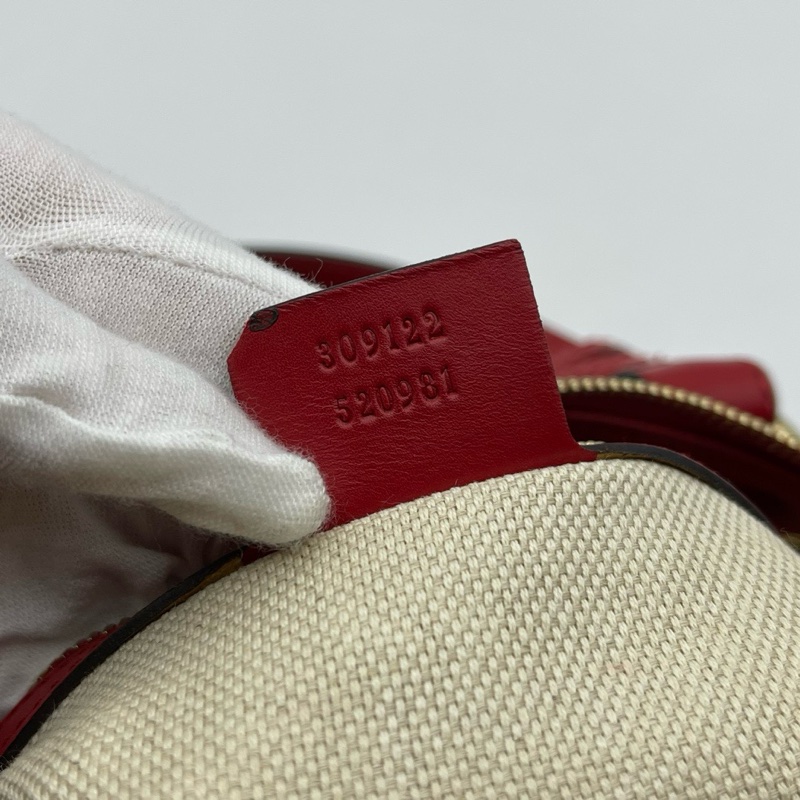 Gucci/古驰 爱心型挂饰帆布拼皮手提肩背包-6