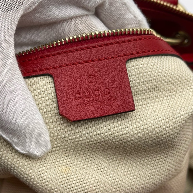 Gucci/古驰 爱心型挂饰帆布拼皮手提肩背包-7