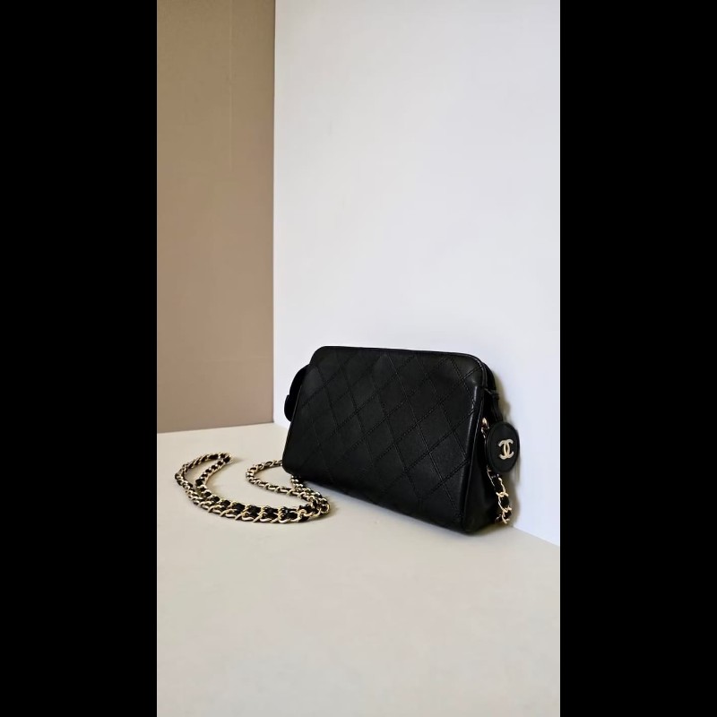 【LA LUNE】中古包 Chanel 黑色小羊皮革斜背包 單肩包 側背包 二手包 古董包-1