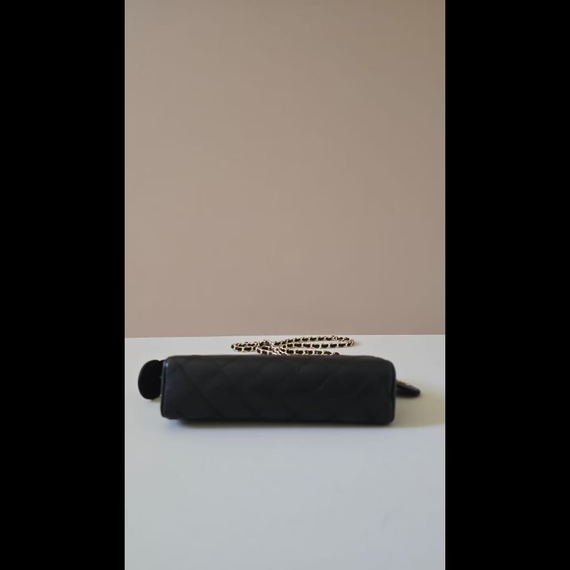 【LA LUNE】中古包 Chanel 黑色小羊皮革斜背包 單肩包 側背包 二手包 古董包-3