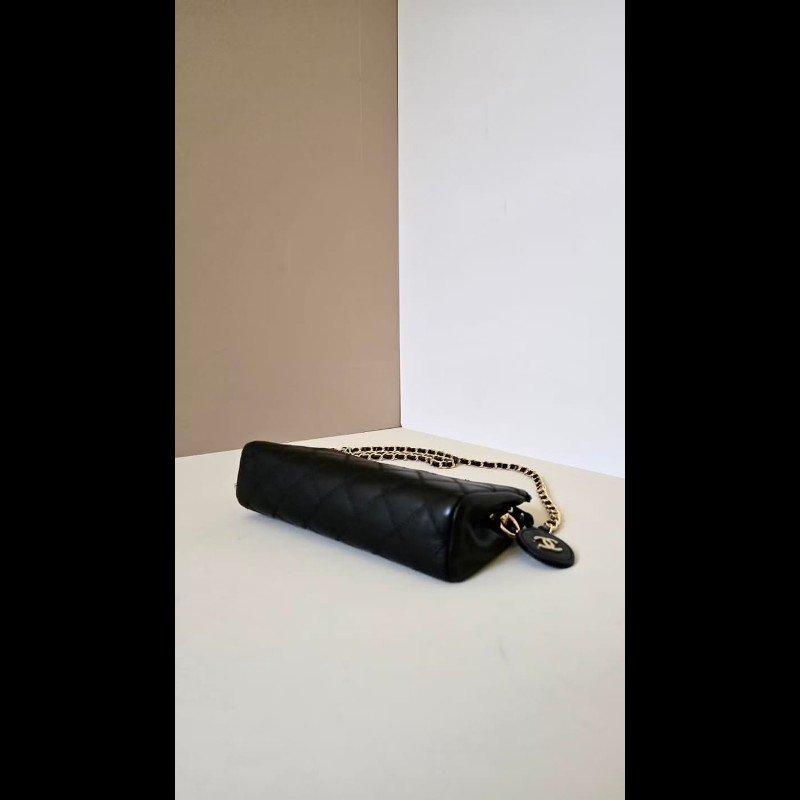 【LA LUNE】中古包 Chanel 黑色小羊皮革斜背包 單肩包 側背包 二手包 古董包-4