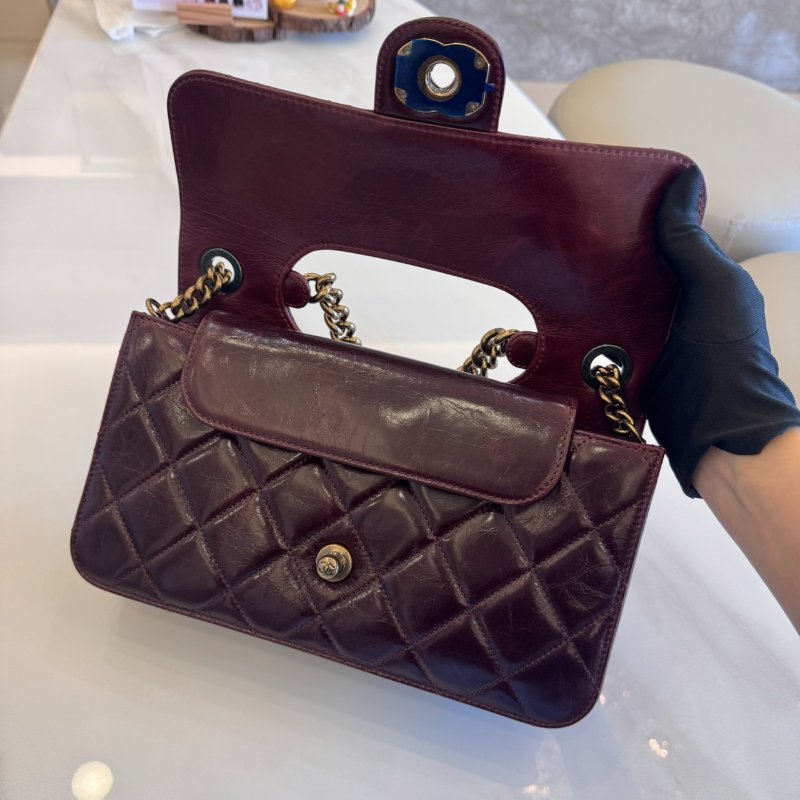 *SHIHNA名牌精品* CHANEL 孟買系列 勃根地紅 復古仿舊口蓋包-5