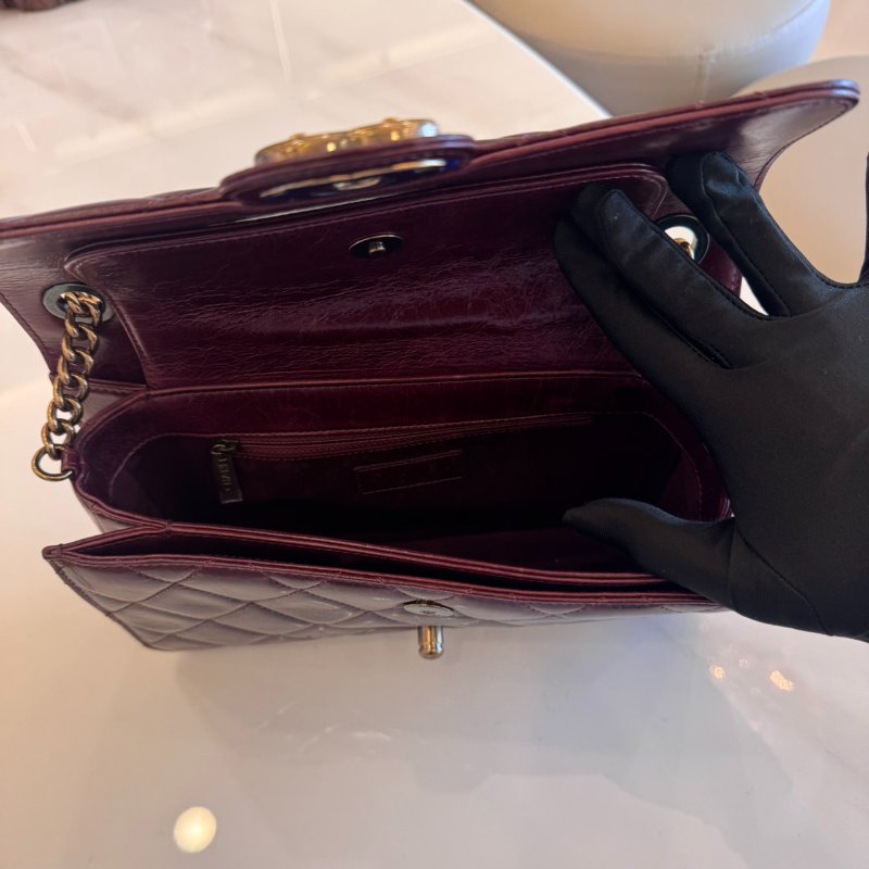 *SHIHNA名牌精品* CHANEL 孟買系列 勃根地紅 復古仿舊口蓋包-6