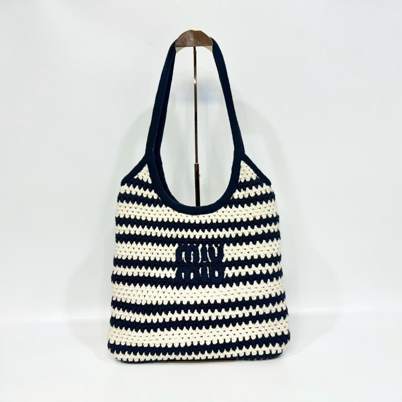 MIUMIU藍白編織金釦IVY托特包-1