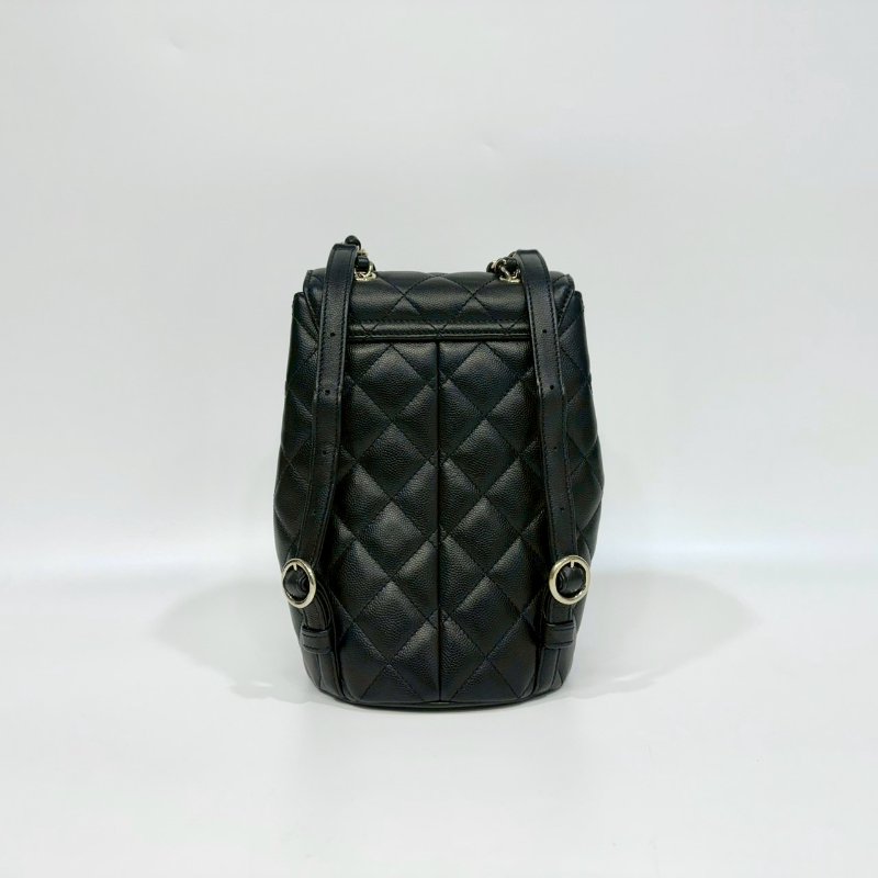 CHANEL黑淡金釦粒紋牛皮雙肩束口後背包AS3290-2