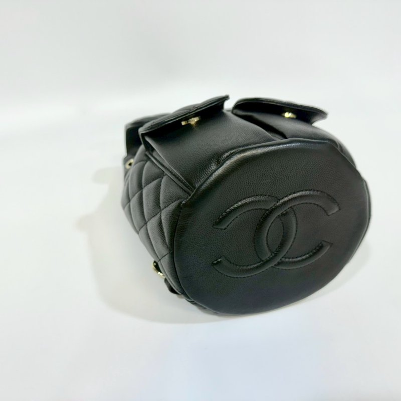 CHANEL黑淡金釦粒紋牛皮雙肩束口後背包AS3290-7