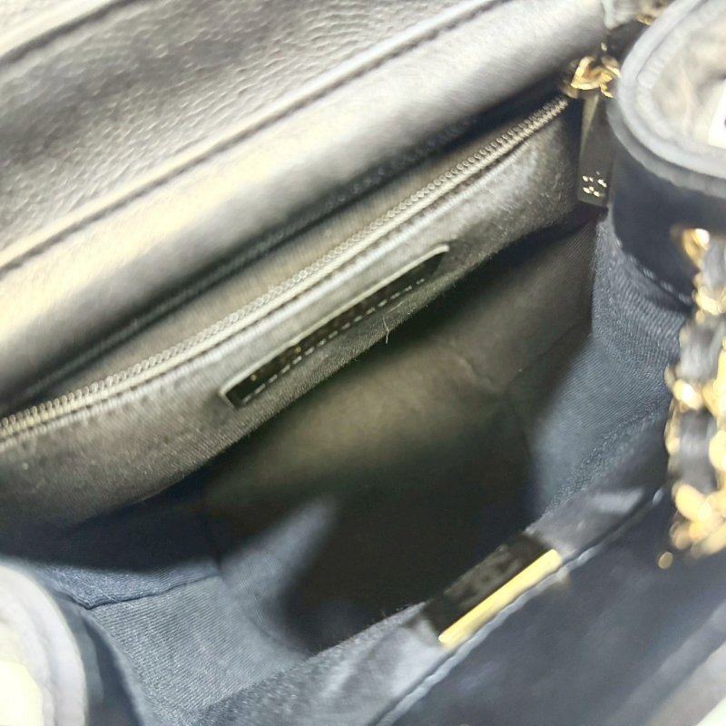 CHANEL黑淡金釦粒紋牛皮雙肩束口後背包AS3290-10