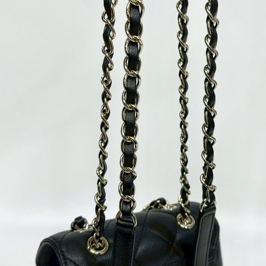 CHANEL黑淡金釦粒紋牛皮雙肩束口後背包AS3290-16