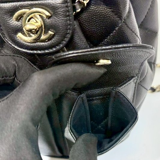 CHANEL黑淡金釦粒紋牛皮雙肩束口後背包AS3290-20