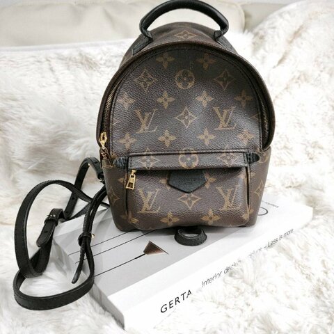 LV Palm Springs 棕色 老花 塗層帆布拼牛皮 mini 雙肩包