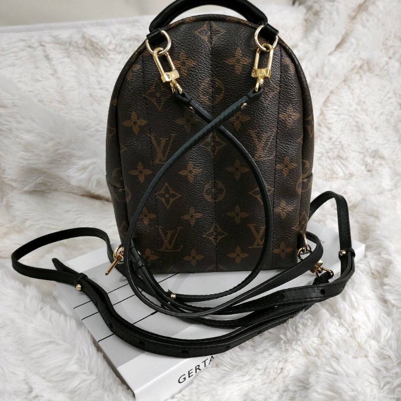 LV Palm Springs 棕色 老花 塗層帆布拼牛皮 mini 雙肩包-1