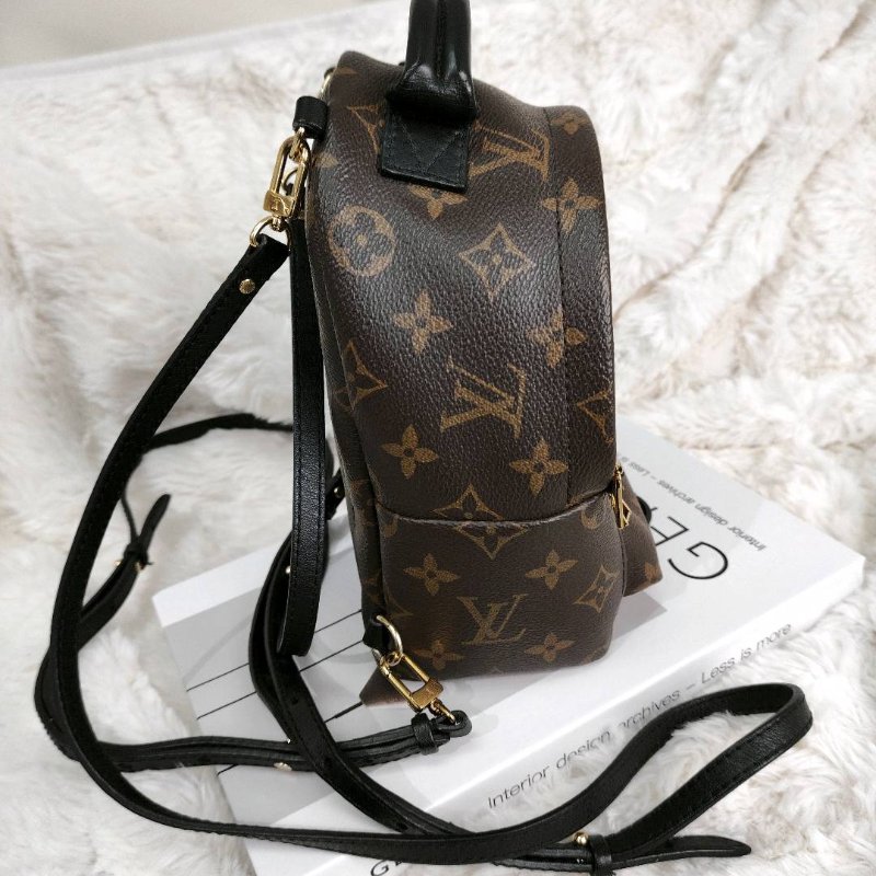 LV Palm Springs 棕色 老花 塗層帆布拼牛皮 mini 雙肩包-2