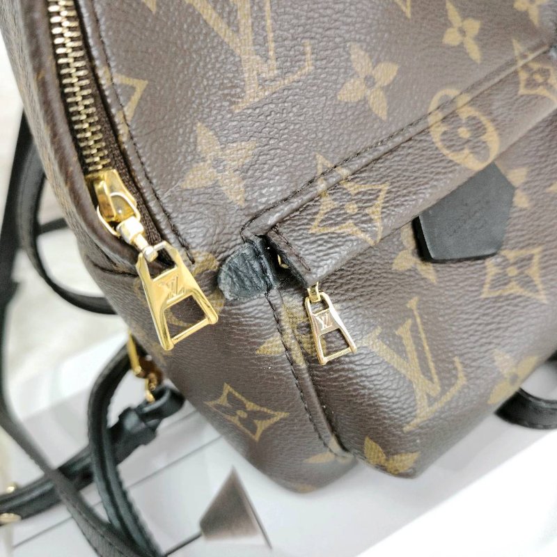 LV Palm Springs 棕色 老花 塗層帆布拼牛皮 mini 雙肩包-4