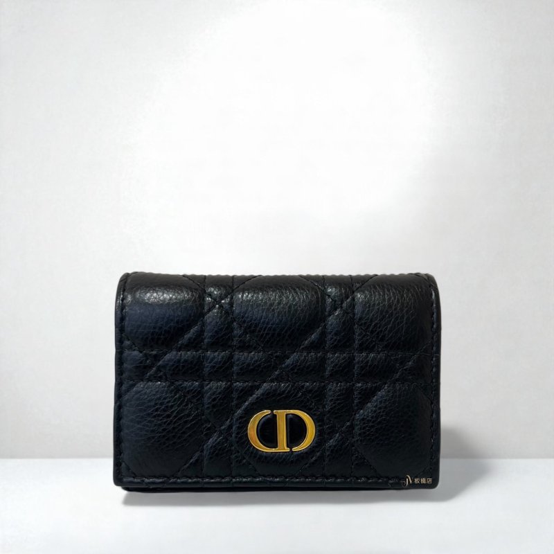 Dior Caro Glycine黑小牛皮籐格紋金扣下蓋零錢卡包S5132UWHC_M900-0