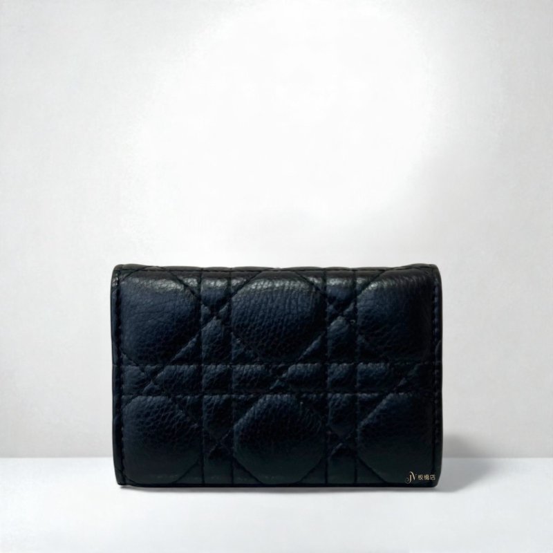 Dior Caro Glycine黑小牛皮籐格紋金扣下蓋零錢卡包S5132UWHC_M900-3