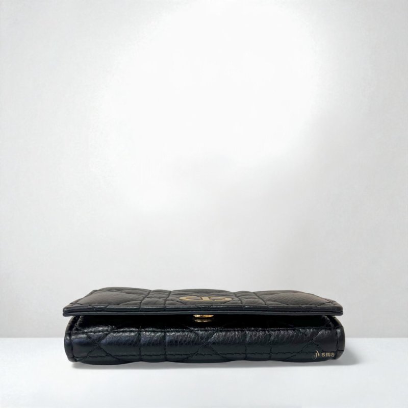 Dior Caro Glycine黑小牛皮籐格紋金扣下蓋零錢卡包S5132UWHC_M900-4