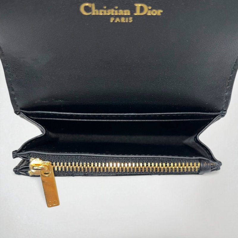 Dior Caro Glycine黑小牛皮籐格紋金扣下蓋零錢卡包S5132UWHC_M900-5