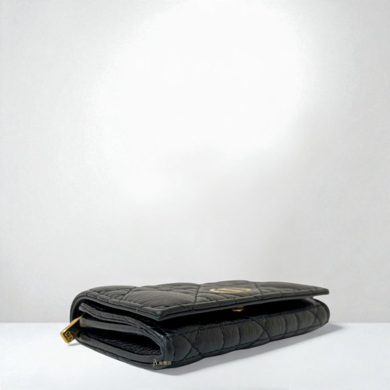 Dior Caro Glycine黑小牛皮籐格紋金扣下蓋零錢卡包S5132UWHC_M900-6