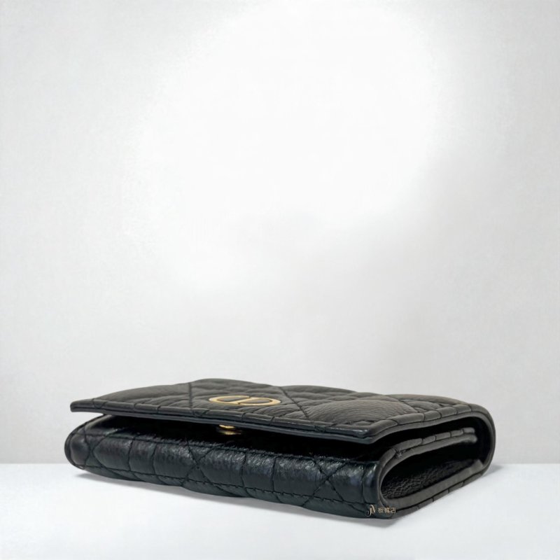 Dior Caro Glycine黑小牛皮籐格紋金扣下蓋零錢卡包S5132UWHC_M900-7