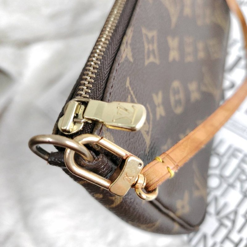 LV POCHETTE ACCESSORIES 棕色 老花 塗層帆布拼牛皮 中號 麻將包-3