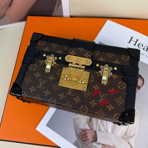 LV Petite Malle 盒子 棕色拼黑色 老花 塗層帆布拼牛皮 小號 金扣