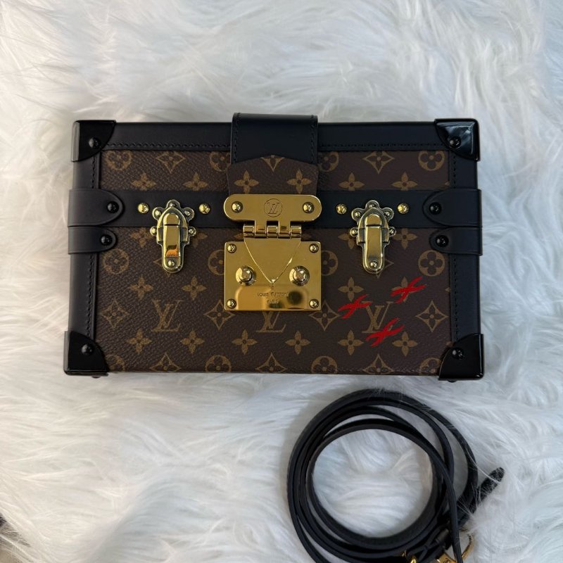 LV Petite Malle 盒子 棕色拼黑色 老花 塗層帆布拼牛皮 小號 金扣-1