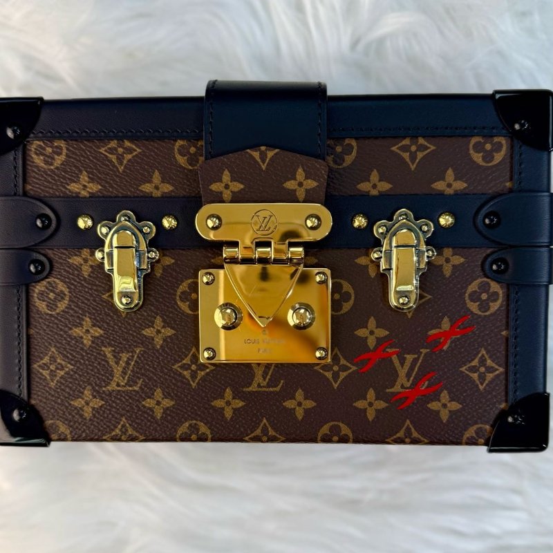 LV Petite Malle 盒子 棕色拼黑色 老花 塗層帆布拼牛皮 小號 金扣-2