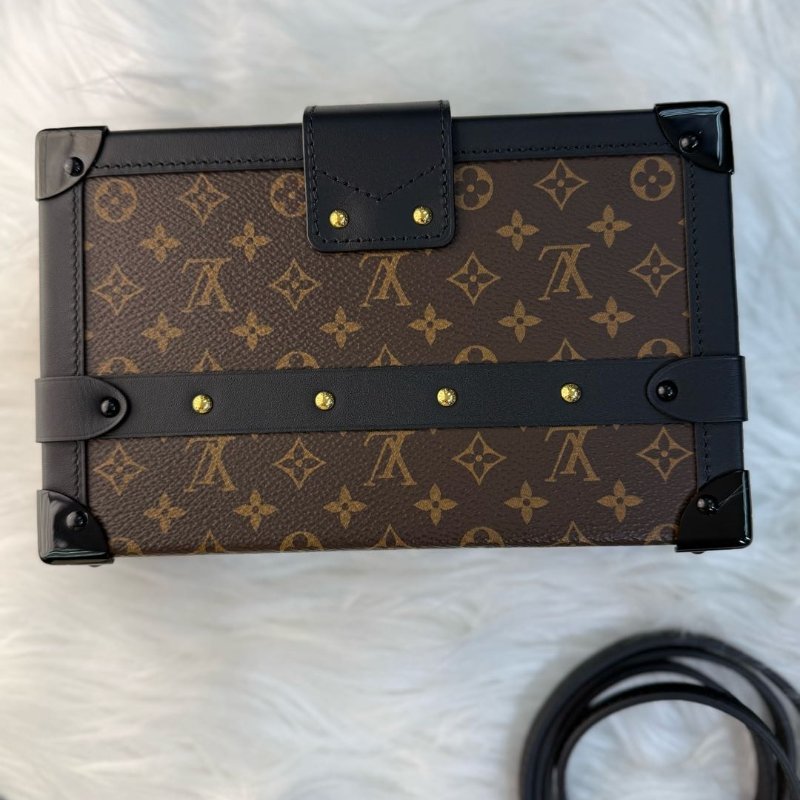 LV Petite Malle 盒子 棕色拼黑色 老花 塗層帆布拼牛皮 小號 金扣-3