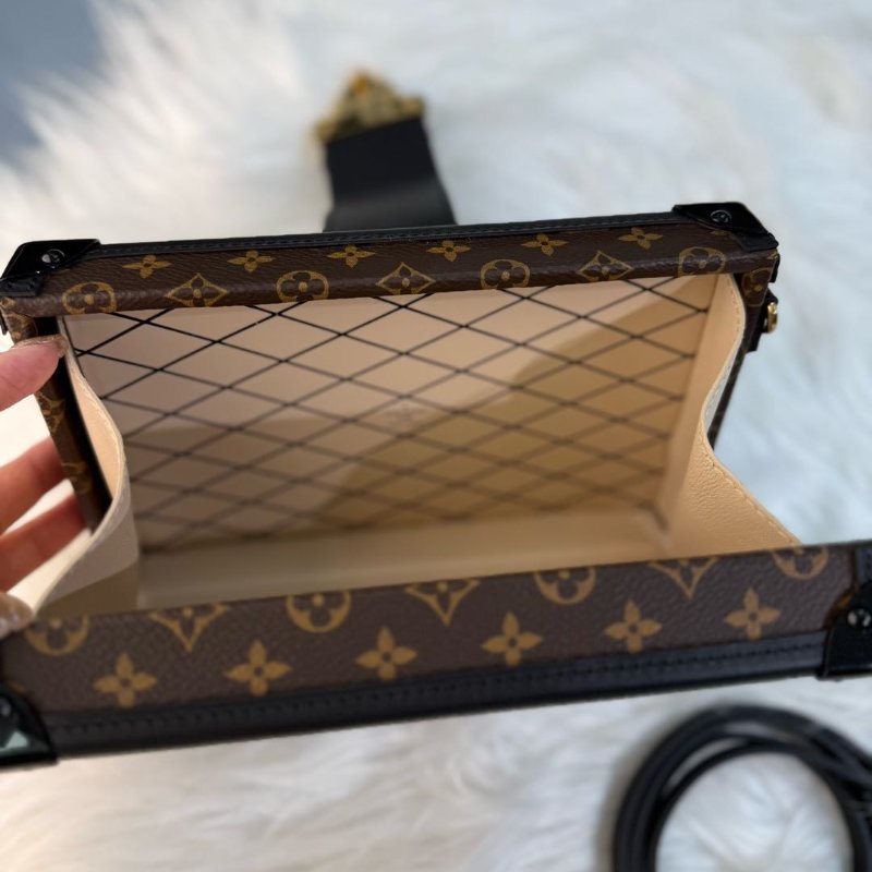 LV Petite Malle 盒子 棕色拼黑色 老花 塗層帆布拼牛皮 小號 金扣-5