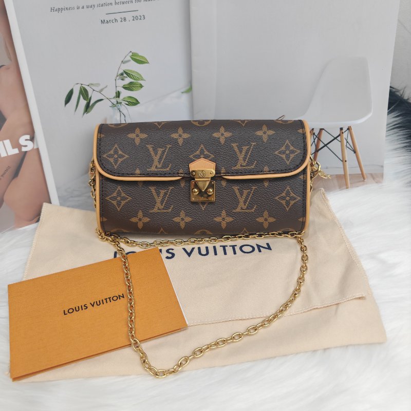 LV Pochette Camille 棕色 老花 涂层帆布拼牛皮 金扣-0