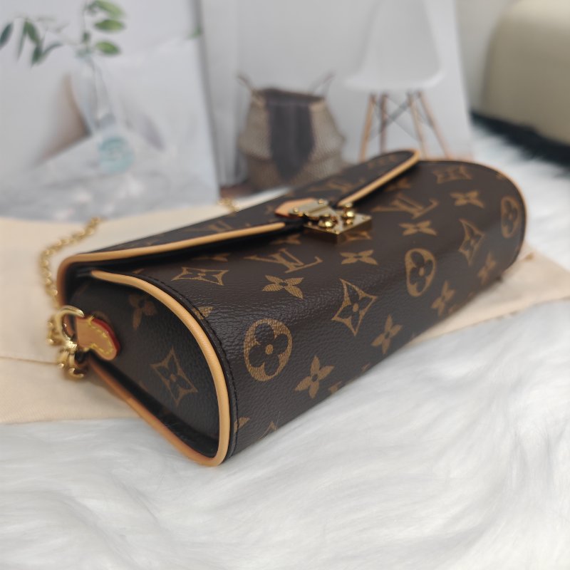 LV Pochette Camille 棕色 老花 涂层帆布拼牛皮 金扣-2